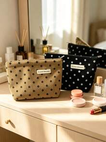 1pc Cute Polka Dot Pattern Cosmetic Pouch, Autumn Winter Storage Zipper Closure Makeup Bag, Spacious Interior Travel Toiletry Organizer Bag, Portable Soft Storage Pouch For Cosmetics, Skincare, Daily Small Personal Items, Christmas Gifts - Multicolor - View 4