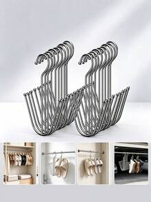 1-20pcs Stainless Steel Shoe Rack, Home Shoe Organizer, Outdoor Balcony Windproof Hanging Hooks, Shoe Drying Rack - Silver - View 4