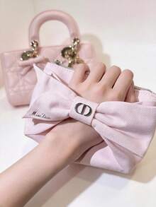 Dior Pink Bow Luxury Makeup Bag, Metal Buckle Fabric Cosmetic Organizer - Pink Bow Makeup Bag - View 3