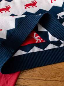 Sweater Rajut Lengan Panjang Leher Bulat Motif Rusa Argyle Blok Warna Lucu untuk Anak Laki-laki, Cocok untuk Natal, Pakaian Kasual Sehari-hari, Musim Semi, Musim Gugur, Musim Dingin - Navy Blue - View 8