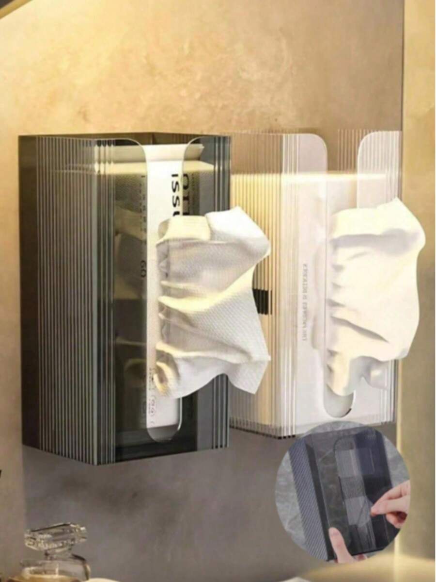 1pc Minimalist Wall-Mounted Tissue Box - Multi-Functional Bathroom Tissue Holder, Fragrance-Free Home Storage, Suitable For Home And Kitchen Wall-Mounted Tissue Storage Box, Fashion Minimalist Style, Kitchen And Living Room Decor Storage And Organization - Multicolor - View 1