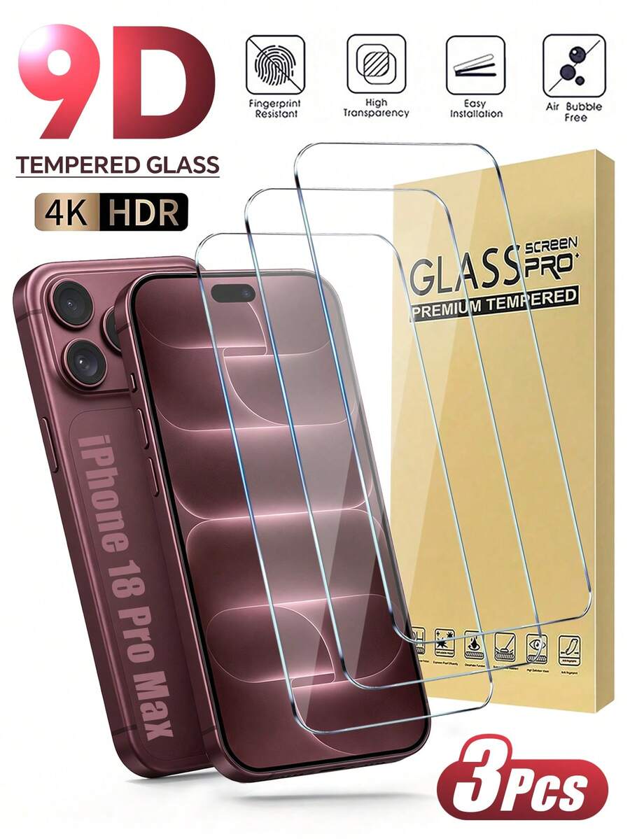 3 Packs Tempered Glass Screen Protector Compatible With Iphone 18 Pro Max – Drop-Resistant, Scratch-Resistant, Durable, Full-Screen Coverage; Compatible With IPhone 18 Pro, 17 Pro Max, 17, 17 Pro, 16 Pro Max, 16, 16 Plus, 15 Pro Max, 15, 14, 13, 12, And 11 Pro Max. Material: Tempered Glass. - Clear - View 1