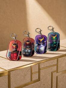 8cm Clear Acrylic Keychain Charm With Silver Lobster Clasp And Split Ring, 6 Masked Hero Designs Bag Pendant For Backpack Handbag Purse Keys, Unisex Collectible Accessory - Multicolor - View 2