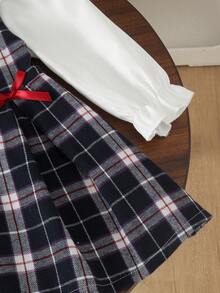 1pc Baby Girl Academy Style Peter Pan Collar Long Sleeve Plaid Dress, Thin Spring/Autumn Princess Dress - Royal Blue - View 5