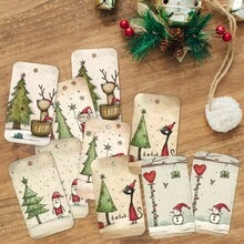 50pcs Cute Christmas Gift Tags With Jute Rope, Dreamy Holiday Patterns Featuring Santa Claus, Christmas Tree, Angel And Snowman. Holiday Paper Party Gift Labels Suitable For Christmas Gifts, Gift Wrapping And Handmade DIY. - Multicolor - View 1