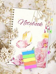 1pc Floral Spiral Notebook/Daily Planner, 108 Lined Pages, 5 Color Tabs, Date & Weather Record, 100GSM Paper For Journaling, Study & Work, Office Desk Accessories, Christmas Gifts, Bible Study Materials - Rectangle - View 12
