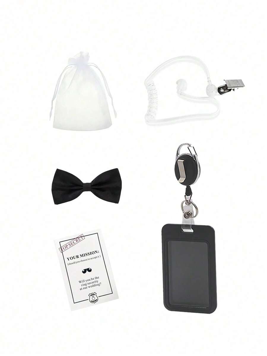 5pcs Secret Agent Costume Accessories, Unisex Black Prop Accessories, Suitable For Role Play - Multicolor - View 1