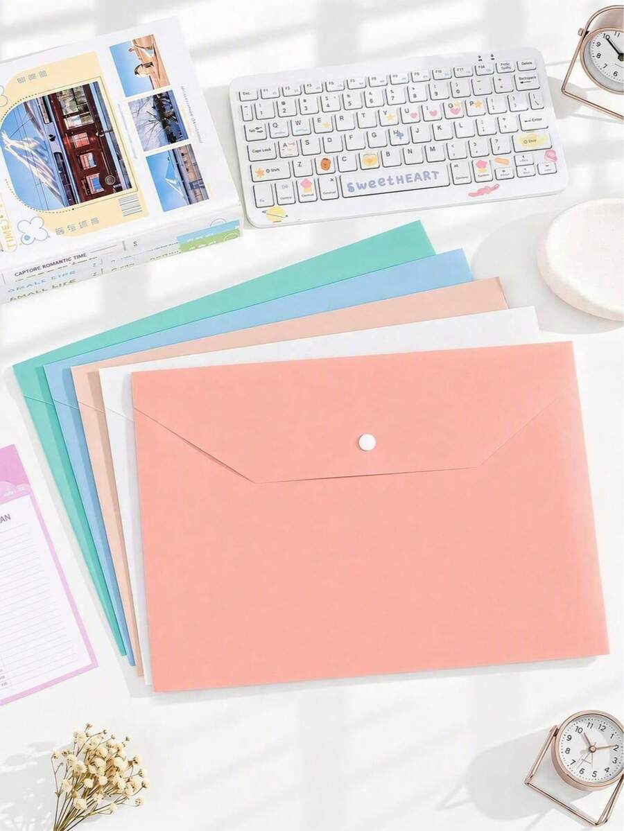 10/5 A4 Transparent Polypropylene File Folder, Slim Design, Easy To Carry, With Snap Closure, Durable And Waterproof Document Organizer, Available In Various Macaron Colors , Suitable For Student And Office Use, School Folder - Gradient Blue (Upgraded Thickened Version) - View 1