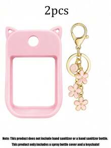 2pcs/1pc/Set (30ml) Hand Sanitizer Spray Protective Cover, 26 Flower & Letter Pearl Decor Spray Bottle Charm, Silicone Mouse Ear Shaped Spray Bottle Anti-Fall Protective Case, Perfume Bottle, Travel Bottles - Pink - View 13