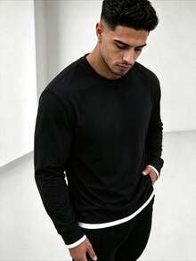 ZYNTH BALENO Men's Fashion Autumn/Winter 2pcs Slim Fit Regular Shoulder Crew Neck Long Sleeve T-Shirt, Suitable For Gym, Running, Hiking - Black - View 2