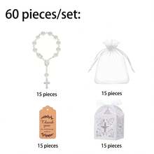 20pcs Baptism Party Favors Mini Rose Rosary With Faux Pearl And Organza Bag, Suitable For Baptism, Wedding, First Communion Party Favors - Multicolor - View 13