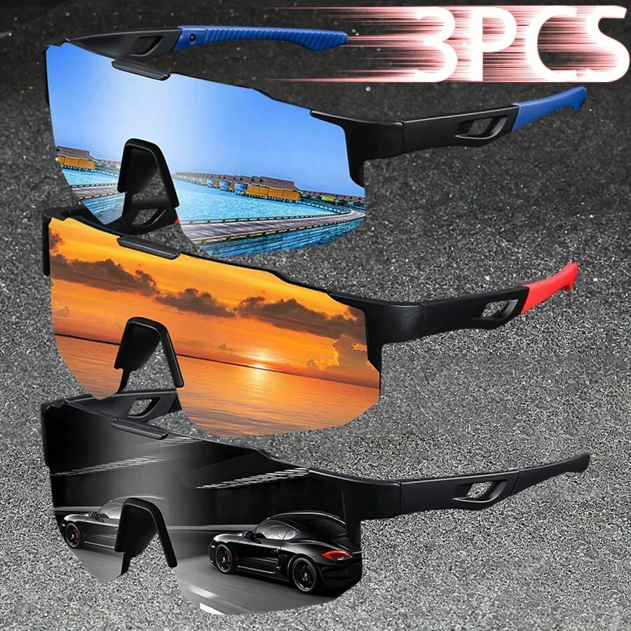 WSZ 3PCS Latest Sport Glasses Are Designed With Neutral One-Piece Lens Oversized Style And Are Essential Accessories For Various Outdoor Activities