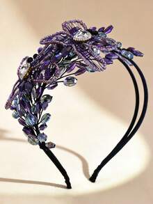 1pc Elegant Ladies' Purple Crystal Bridal Headband Rhinestone Wedding Hair Accessories For Bride - Purple - View 6