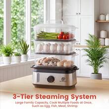 SUPERLEX 3-Tier Electric Food Steamer With 950W High-Power Fast Cooking, 9.6QT Large Capacity Multi-Tier Steamer For Family Dinners, Boil-Dry Protection, Dishwasher , 60-Min Timer, Stainless Steel White Steamer For Seafood, Vegetables, Chicken, Fish, Rice - View 7