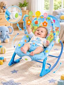 Multifunctional Baby Rocking Chair, Electric Comfort Hammock, With Adjustable Backrest And Comfortable Padded Cushion - Baby Blue - View 1