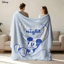 Disney Mickey Healing Cartoon Pattern With Moon And Stars Light Blue Print Fleece Throw Blanket, Lightweight And Soft Plush Blanket For Rest And Warmth, Suitable For Couch, Bed, Living Room, Bedroom, Office, Travel, All Seasons - Colour 1 - View 2