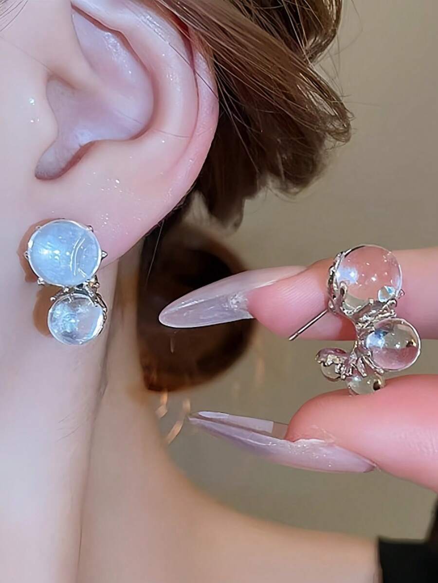 1 Pair Of Fashionable Personalities Resin Earrings Exquisite And Elegant Suitable For Wedding Parties And Gift Giving - Transparent - View 1