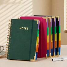 1pc A5 Large Hardcover Spiral Notebook, Coil Notebook, PU Leather Waterproof Cover, Luxury Gold Foil Scratch-Resistant Wear-Resistant, Large Capacity Thick Notebook, Academic Style, With Detachable Divider Page Index Tabs, Notebook Set - Multicolor - View 7
