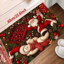 1pc New Christmas Best Seller - Holiday Decoration - Christmas Gift - Santa Claus & Snowman Pattern Floor Mat, Suitable For Living Room, Bedroom, Indoor - Machine Washable - Flannel Material, Soft & Delicate, Skin-Friendly, Pill-Resistant, Easy Care, Odorless - Perfect For Home Decor, Room Decor, Living Room Rug, Bedroom Rug, Bathroom Rug, Kitchen Rug, Area Rug, Hotel Decor - Area Rug, All Season - Multicolor - View 11