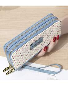 Women's Long Double Zipper Wallet, Vintage Print Large Capacity Wristlet Clutch, Multi-Card Slot Phone Wallet - Multicolor - View 8