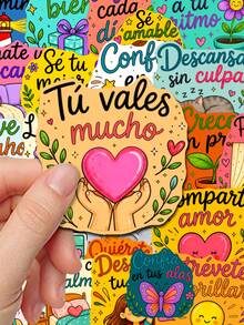 Cute Spanish Positive Quote Stickers 50Pcs, Motivational Phrase Waterproof Vinyl Decals For Planner - Multicolor - View 3