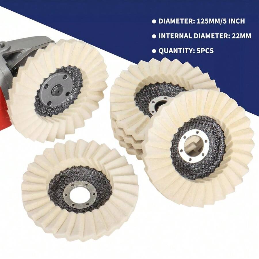 5PC 5" 125mm Wool Flap Felt Disc Angle Grinder Polishing Buffing Wheel For Metal - A - View 1