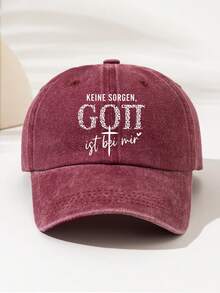 1pc Fashionable Adjustable Washed Baseball Cap, Suitable For Camping, Travel, Party And Fitness, Fit For Various Outdoor Activities, Printed With "KEINE SORGENGON" Pattern And Text, Elegant And Versatile, Perfect For Camping And Casual Wear, Great Gift For Family And Friends - Washed Cap - View 14
