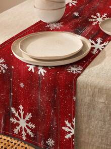 1pc Christmas Snowflake Pattern Printed Linen Table Runner, Placemat, Suitable For Holiday, Party, Birthday, Dinner, Kitchen Dining Table Decor, Shoe Cabinet Storage Cabinet Cover, All Season Room Decor, Home Textile Decor Table Runner, Placemat - Multicolor - View 13