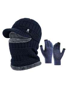 2PCS Autumn/Winter Multi-Functional Cold-Proof Balaclava Hat With Gloves, Unisex Warm Knitted Headwear Set Suitable For Daily Outdoor Cycling - Multicolor - View 9