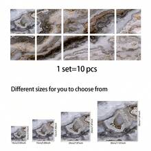 10pcs Vintage Marble Pattern Self-Adhesive Wall Stickers, Waterproof Oil-Proof Easy To Clean Removable Mosaic Wallpaper, Suitable For Old House Renovation, Home Decor, Kitchen, Bathroom, Living Room Wall Decoration, Desktop, Cabinet Door Decoration - Multicolor - View 4