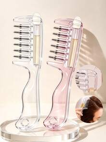 1PC Transparent Scalp Hair Oil Applicator Comb, Visible Liquid Reservoir + Roller Metal Teeth Liquid Dispensing Comb (Liquid Not Included), Suitable For Hair And Beard Care, Unisex Hands-Free Essential Oil Massage Comb, Hair Styling Accessory Tool, Travel Essential - Multicolor - View 2