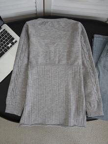 Women's Ribbed Knit Pullover Sweater, Contrast Color Lace Square Neck Long Sleeve, Autumn/Winter Essential - Gray - View 9