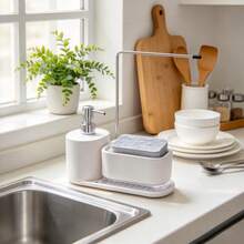 Set Dispenser Sabun Dapur 4-in-1, Desain Pompa Ganda, Cocok untuk Sabun Tangan dan Sabun Cuci Piring, Dapat Diisi Ulang, Dilengkapi dengan Tempat Spons dan Rak Pengering, Penyimpanan Hemat Ruang di Meja Dapur dan Kamar Mandi, Dekorasi Dapur Modern, Sempurna sebagai Hadiah Natal, Liburan, Hari Ibu, Pernikahan, dan Pesta Peresmian Rumah, Hadiah Rumah - Berbagai gaya - View 5