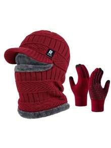 2PCS Autumn/Winter Multi-Functional Cold-Proof Balaclava Hat With Gloves, Unisex Warm Knitted Headwear Set Suitable For Daily Outdoor Cycling - Multicolor - View 7