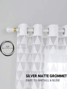 1pc Geometric Pattern Minimalist White Curtain, Top Grommet Portable Installation, Balcony Bedroom Solid Color Home Triangle Pattern Decorative Translucent White Sheer Curtain - White - View 2