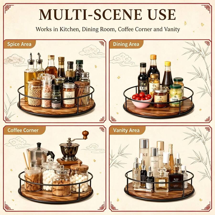 1PC Rotating Solid Wood Desktop Storage Cabinet, 360° Rotatable Tray Sundries Organizer, Multi-Functional Wooden Storage Rack For Desktop Arrangement, For Bedroom, Kitchen, Living Room, Office, Housewarming Holiday Gift - Brown - View 1