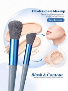 19Pcs Makeup Brush Set,Soft Brush Head Cosmetic Brushes Set,Multi-Shape For Foundation,Eyeshadow, Contour&Blending Makeup - Grey - View 7