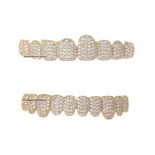 Hip Hop Grillz Teeth Jewelry Rhinestone Decorated Gold Silver Electroplated Brass Party Accessory - Multicolor - View 6