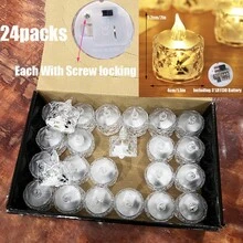 24/12/3入電池供電鑽石圖案無焰LED茶蠟燭,暖光電子聖誕裝飾蠟燭燈,聖誕LED蠟燭,電子仿真蠟燭,冬季婚禮派對桌面居家裝飾水晶蠟燭燈 - 鑽面-S - 查看 15