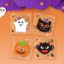 100pcs Halloween Transparent Candy Packaging Bags, Self-Adhesive Cellophane Bags With 4 Cute Cartoon Patterns, Suitable For Cookies, Candy, Gifts And Snack Packaging - Multicolor - View 4