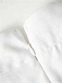 Women's High Neck Long Sleeve Blouse, Solid Color Office Casual Top, All Season Wear, Non-Sheer, Machine Washable, Versatile Style, Solid Fabric With Pleated Decor - White - View 4