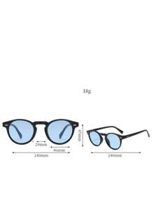 1pc Men's Vintage Rivet Small Round Nerd Glasses, Suitable For College Style, Retro Neutral Style, Fashion Streetwear, Vacation, Daily Commute - Baby Blue - View 2