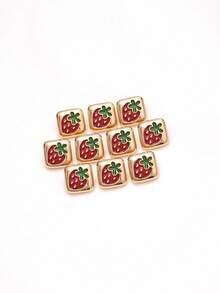 10pcs Square Enamel Strawberry Metal Hand Sew Buttons, Cute Fruit Decorative Sewing Buttons For Shirt Cardigan Dress Garment DIY Accessories - Multicolor - View 3