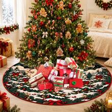 قطعة واحدة من تنورة شجرة عيد الميلاد المنقوشة، ديكور عطلة أنيق، 5 أحجام، هدية عطلة للجنسين، مناسبة لديكور المنزل والحفلات في عيد الميلاد - عربة سانتا كلوز مع الرنة - مشاهدة 5