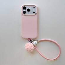 Minimalist Solid Color Liquid Silicone Lychee Texture Phone Case For 18 Pro Max, 17, 16, 15, Full Coverage, Shockproof - Pink - View 3