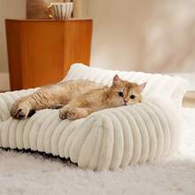 Cute Pet Cat Sofa - Made Of Premium Soft Corduroy Fluffy Material, Plush Cat Bed For Indoor Cats, Sturdy Support Without Collapsing - Multicolor - View 5