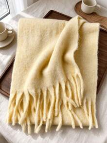 1 High-Quality Women's Wool Plush Long Winter Scarf, Warm For Neck Protection, Ponchos For Women, Oversized Warm Blanket-Style With Tassels - HM05-yellow - View 4