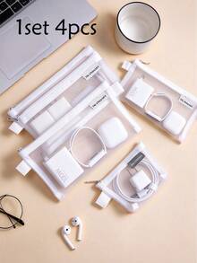 1 Set 4pcs Minimalist Transparent Mesh Storage Bag Set, Mesh Makeup Bag, Portable Coin Purse, Stationery Pencil Case, Zippered Travel Toiletry Bag, Suitable For Home Office Cable Storage Accessories, Portable Coin Purse For Outings, Can Store Cards, Keys And More - Multicolor - View 17