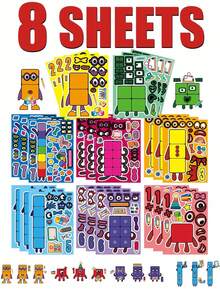 MASSDI 8 Sheets Math Building Blocks Children's Toy Stickers, Classroom Educational Interactive Toys, Number & Creature Building Block Face Stickers, Halloween Party Supplies, Christmas Season, Children's Birthday Gifts, Gift Bag Fillers, DIY Craft Activity Decoration Set - Multicolor - View 14