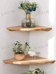 Corner Floating Shelves Wall Mounted Set Of 2 Multi-Size, Rustic Wood Storage Display Wall Shelf For Home Decor, Kitchen, Bedroom, Living Room, Office (Natural Wood Color) - Beige - View 2